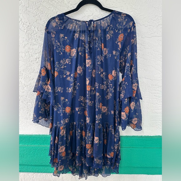 Free People Sunsetter Floral Blue Mini Dress Flowy Large - Picture 10 of 11